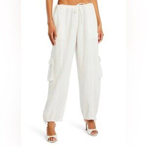 SER.O.YA Women’s Zira Gauze Cargo Pant White Size Medium Cotton Oversized